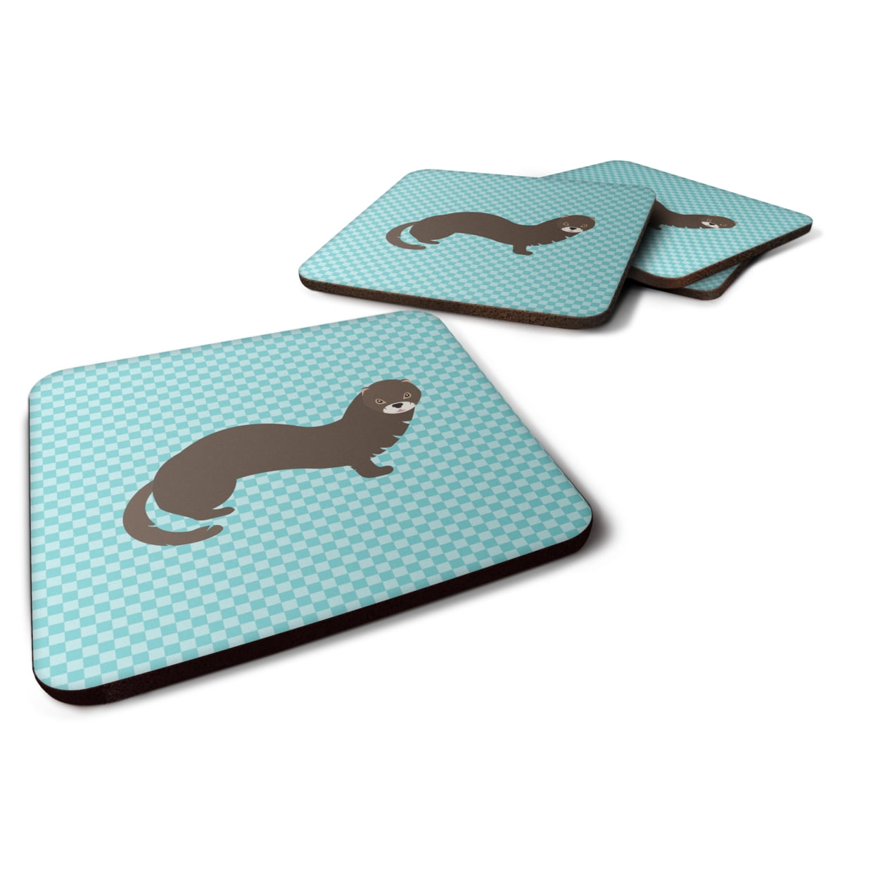 Russian or European Mink Blue Check Foam Coaster - Set of 4