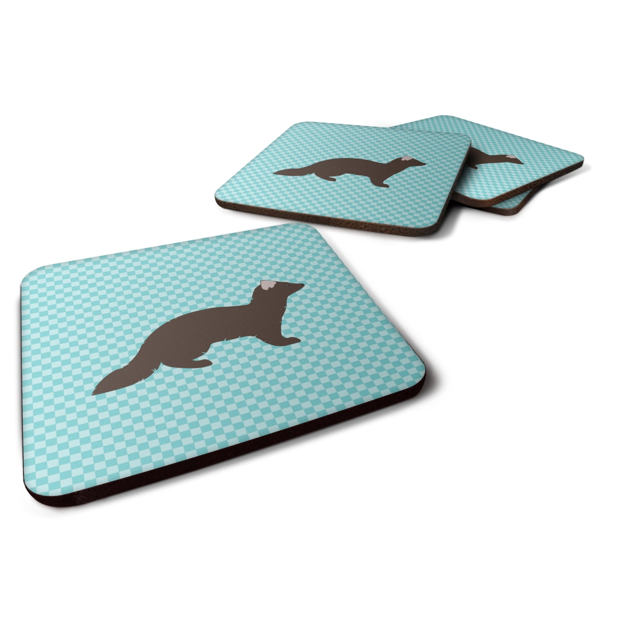BB8043FC Sable Marten Blue Check Foam Coaster, Set of 4