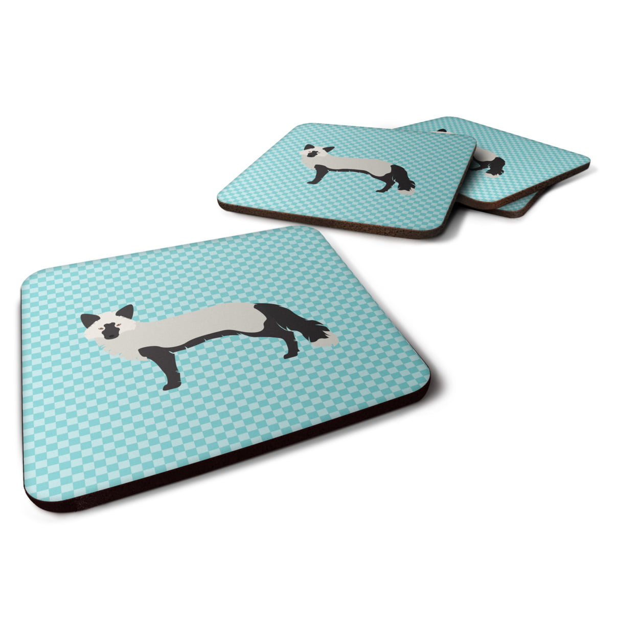 Silver Fox Blue Check Foam Coaster - Set of 4