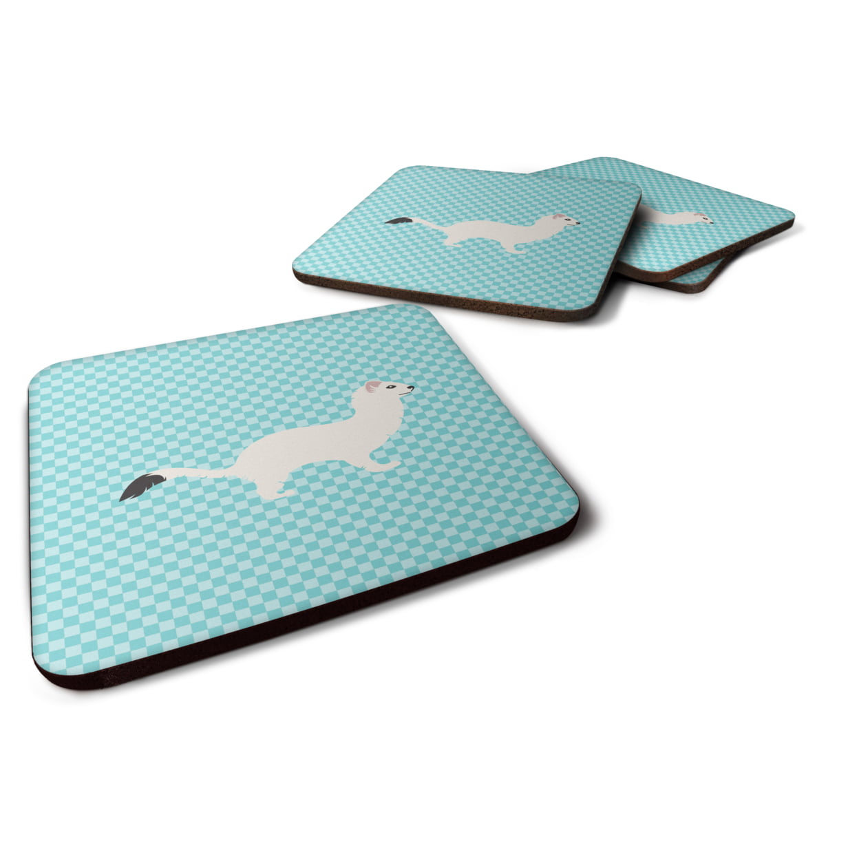 Stoat Short-Tailed Weasel Blue Check Foam Coaster