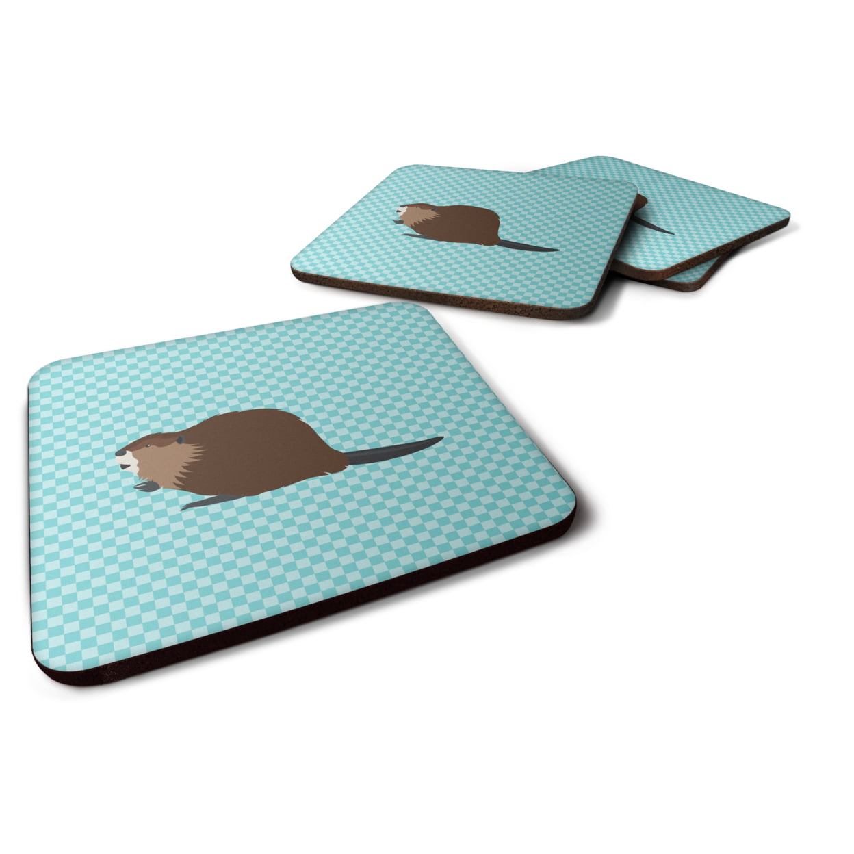 BB8047FC Eurasian Beaver Blue Check Foam Coaster, Set of 4