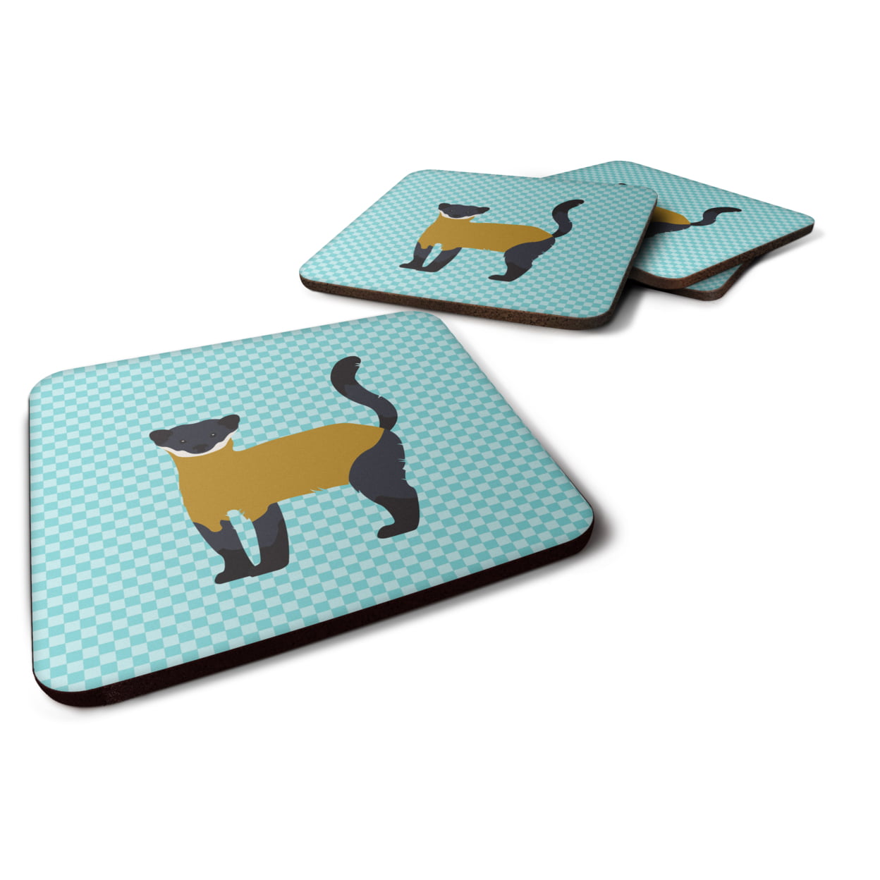 Yellow-Throated Marten Blue Check Foam Coaster