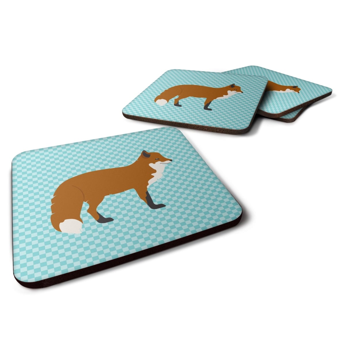 Red Fox Blue Check Foam Coaster - Set of 4
