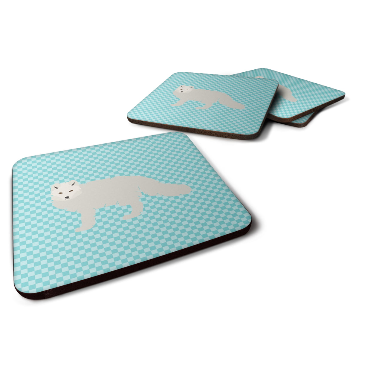 BB8051FC White Arctic Fox Blue Check Foam Coaster, Set of 4