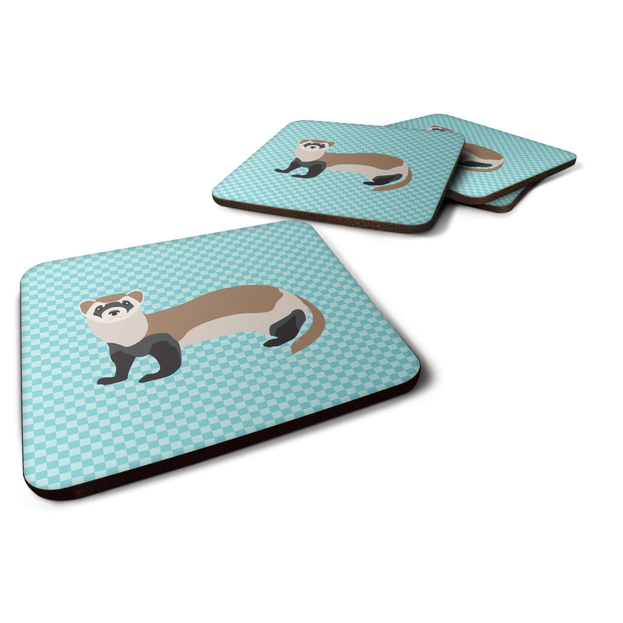Ferret Blue Check Foam Coaster, Set of 4