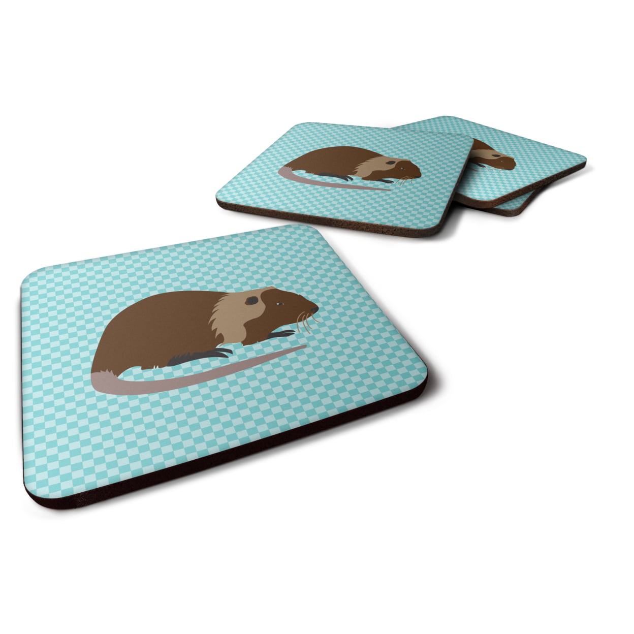 BB8053FC Coypu Nutria River Rat Blue Check Foam Coaster, Set of 4