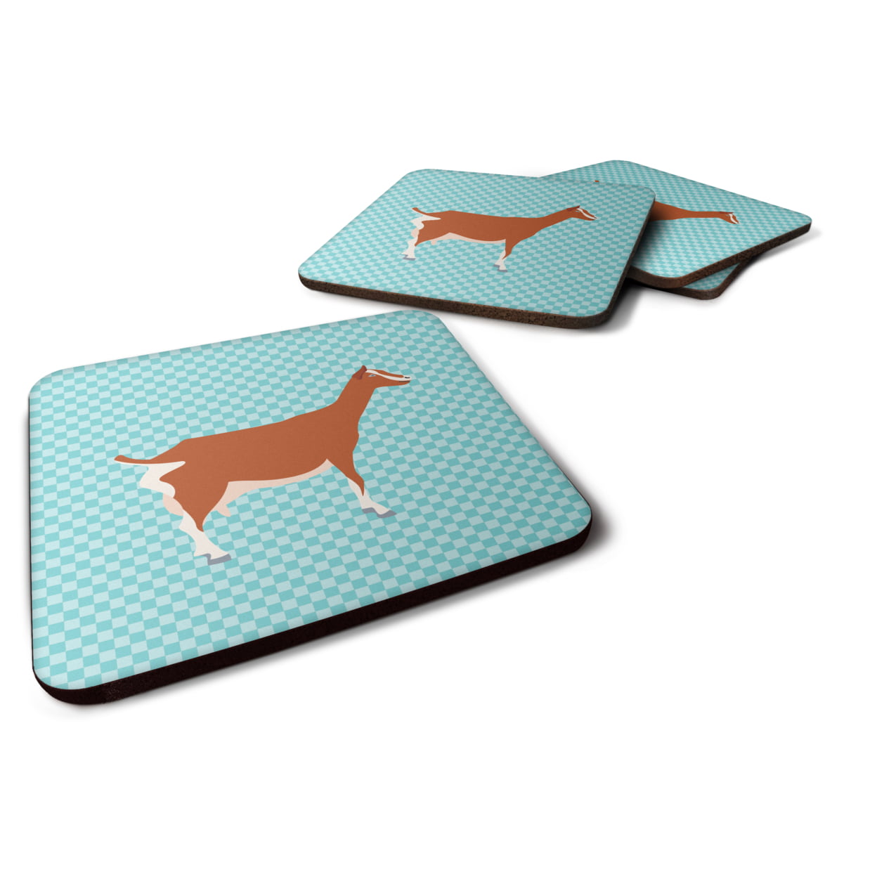 BB8055FC Toggenburger Goat Blue Check Foam Coaster, Set of 4