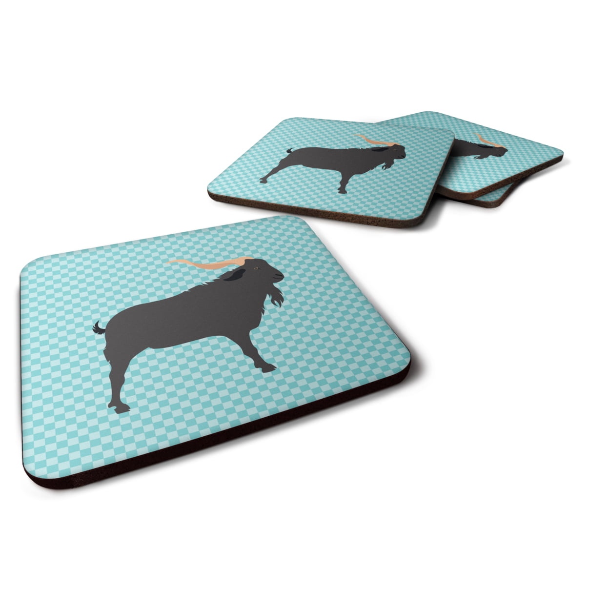 Verata Goat Blue Check Foam Coaster - Set of 4