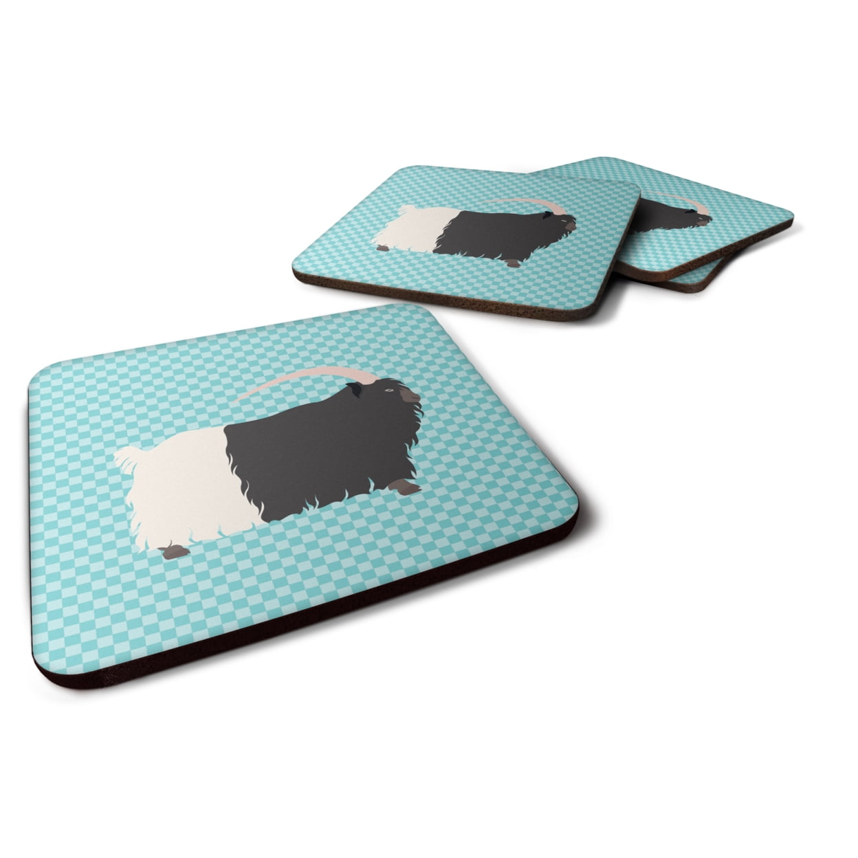 Welsh Black-Necked Goat Blue Check Foam Coaster