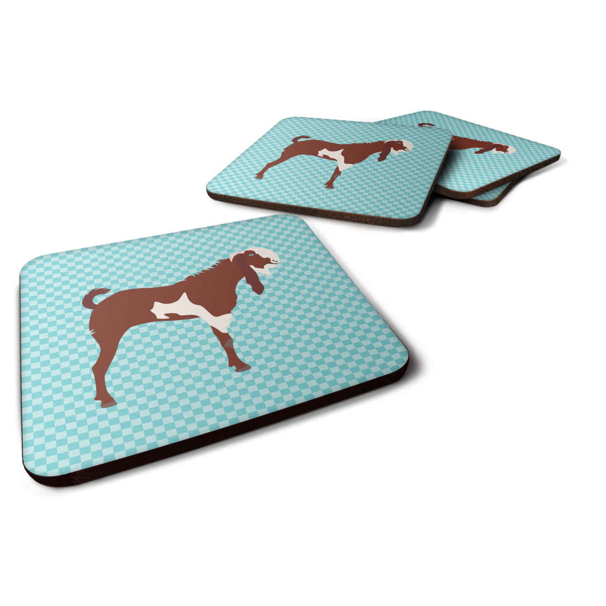 BB8064FC Jamnapari Goat Blue Check Foam Coaster, Set of 4