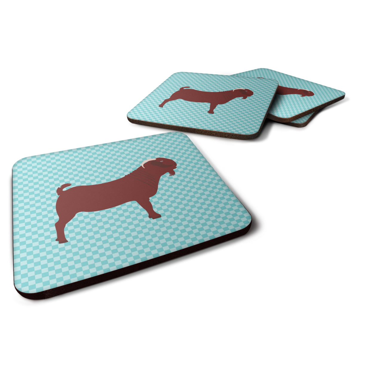 BB8065FC Kalahari Red Goat Blue Check Foam Coaster, Set of 4