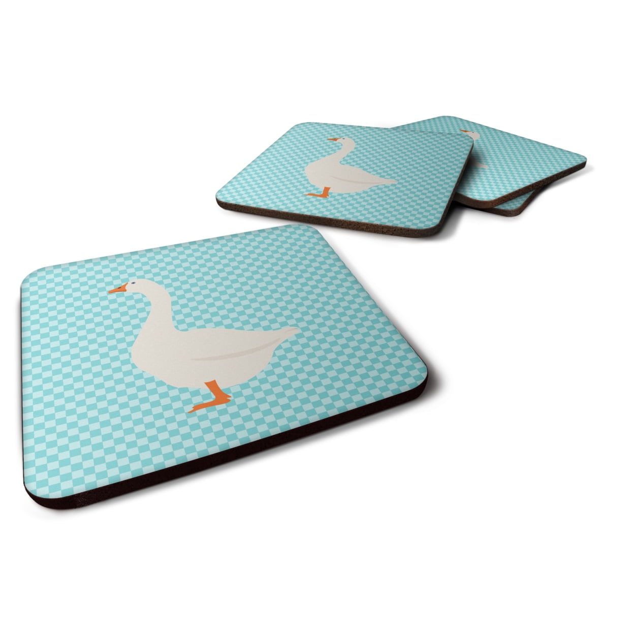 Embden Goose Blue Check Foam Coaster - Set of 4