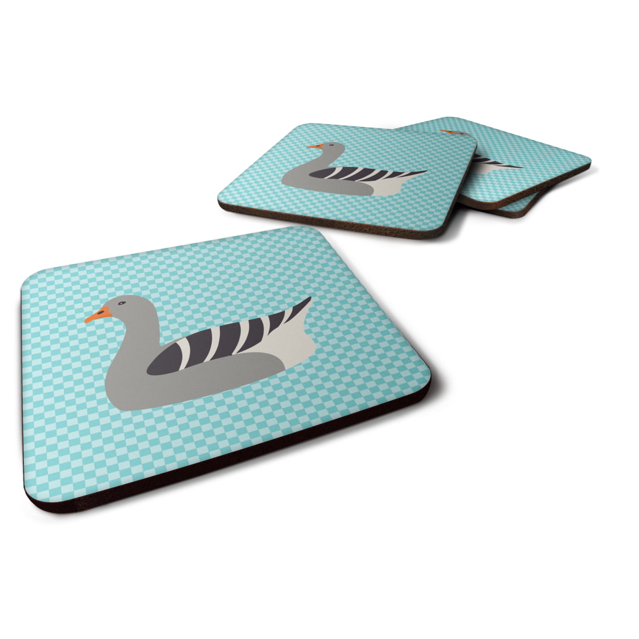 Pilgrim Goose Blue Check Foam Coaster, Set of 4