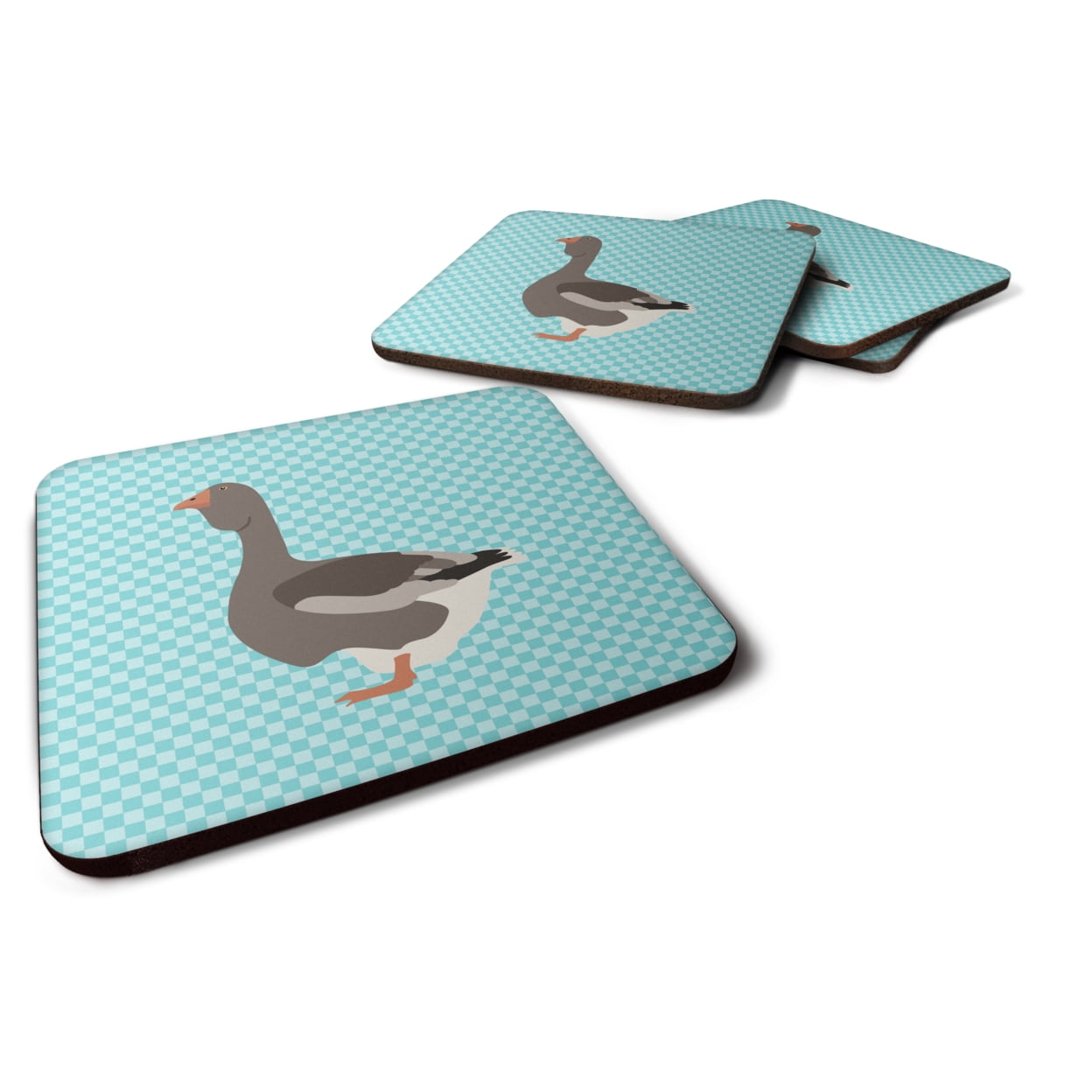Toulouse Goose Blue Check Foam Coaster, Set of 4