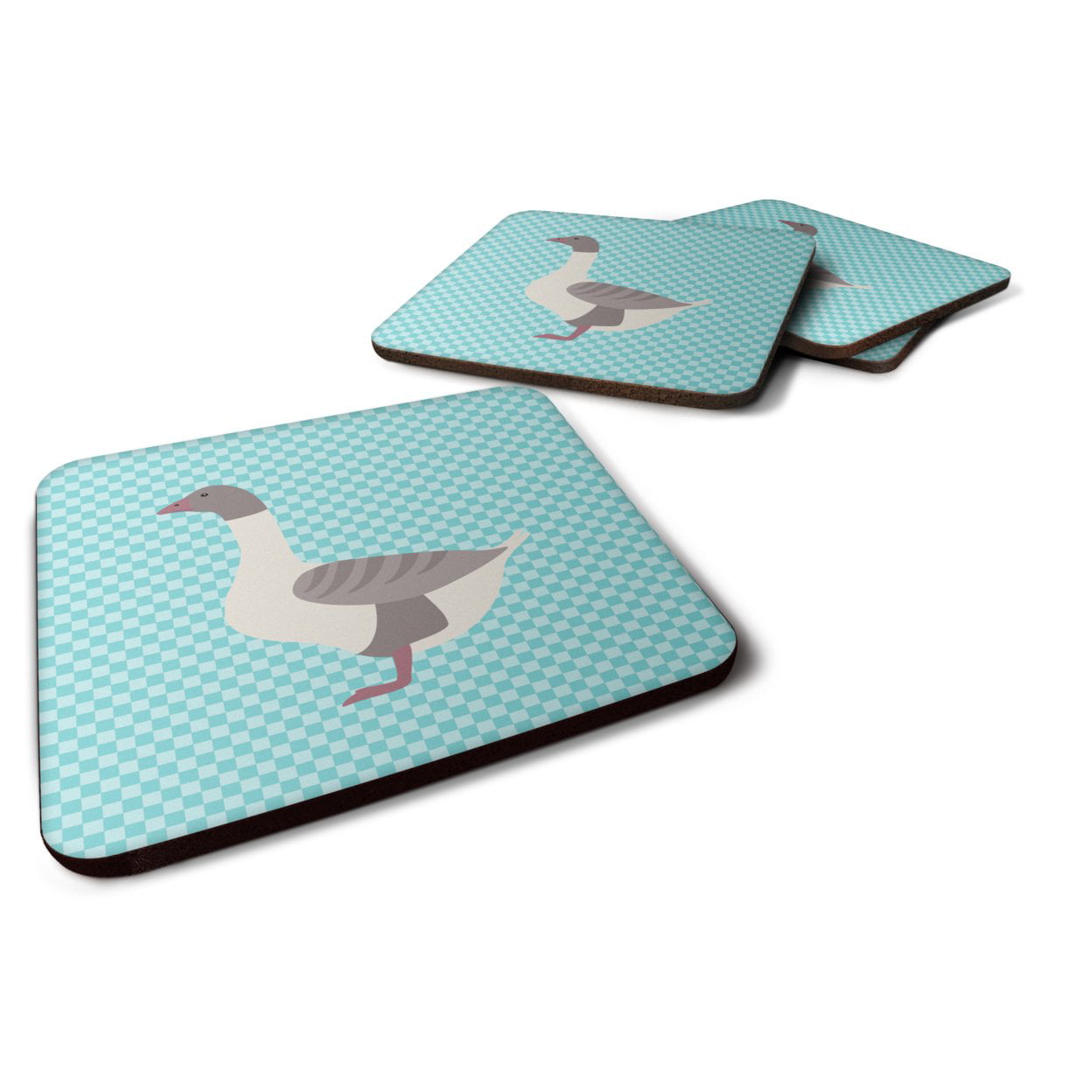 Buff Grey Back Goose Blue Check Foam Coaster - Blue