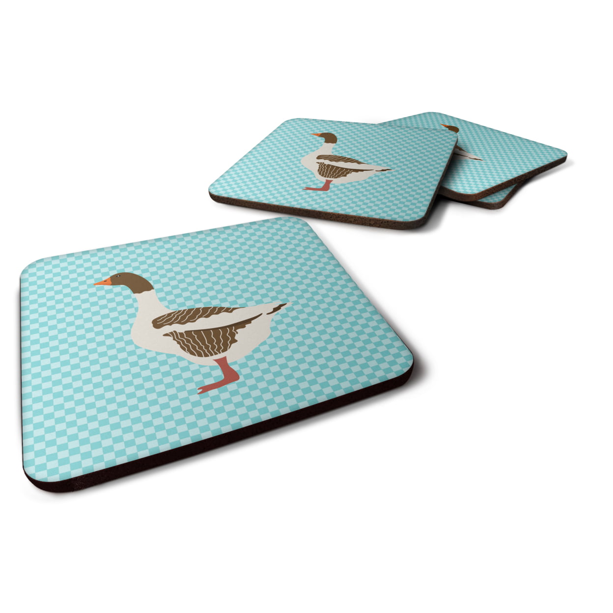 Pomeranian Rogener Goose Blue Check Foam Coaster - Set of 4
