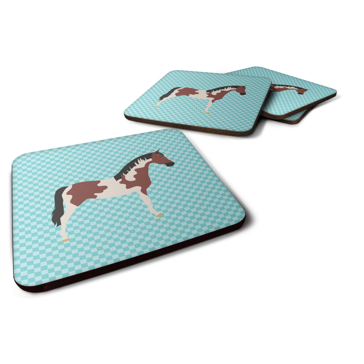 Pinto Horse Blue Check Foam Coaster - Set of 4