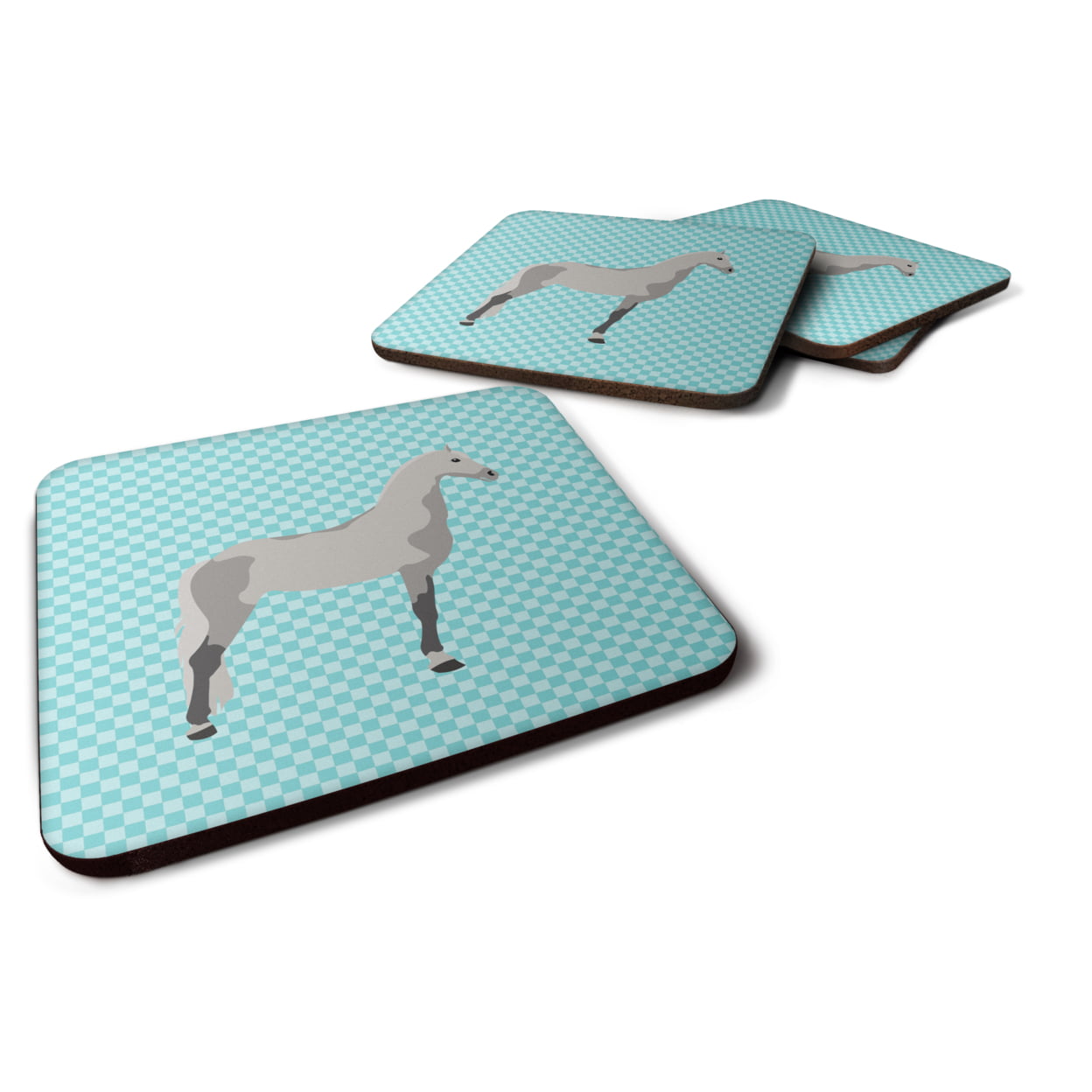 Orlov Trotter Horse Blue Check Foam Coaster, Set of 4