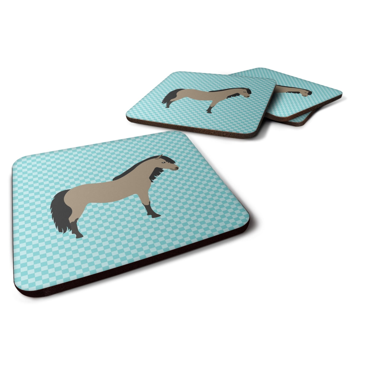 Welsh Pony Horse Blue Check Foam Coaster - Set of 4