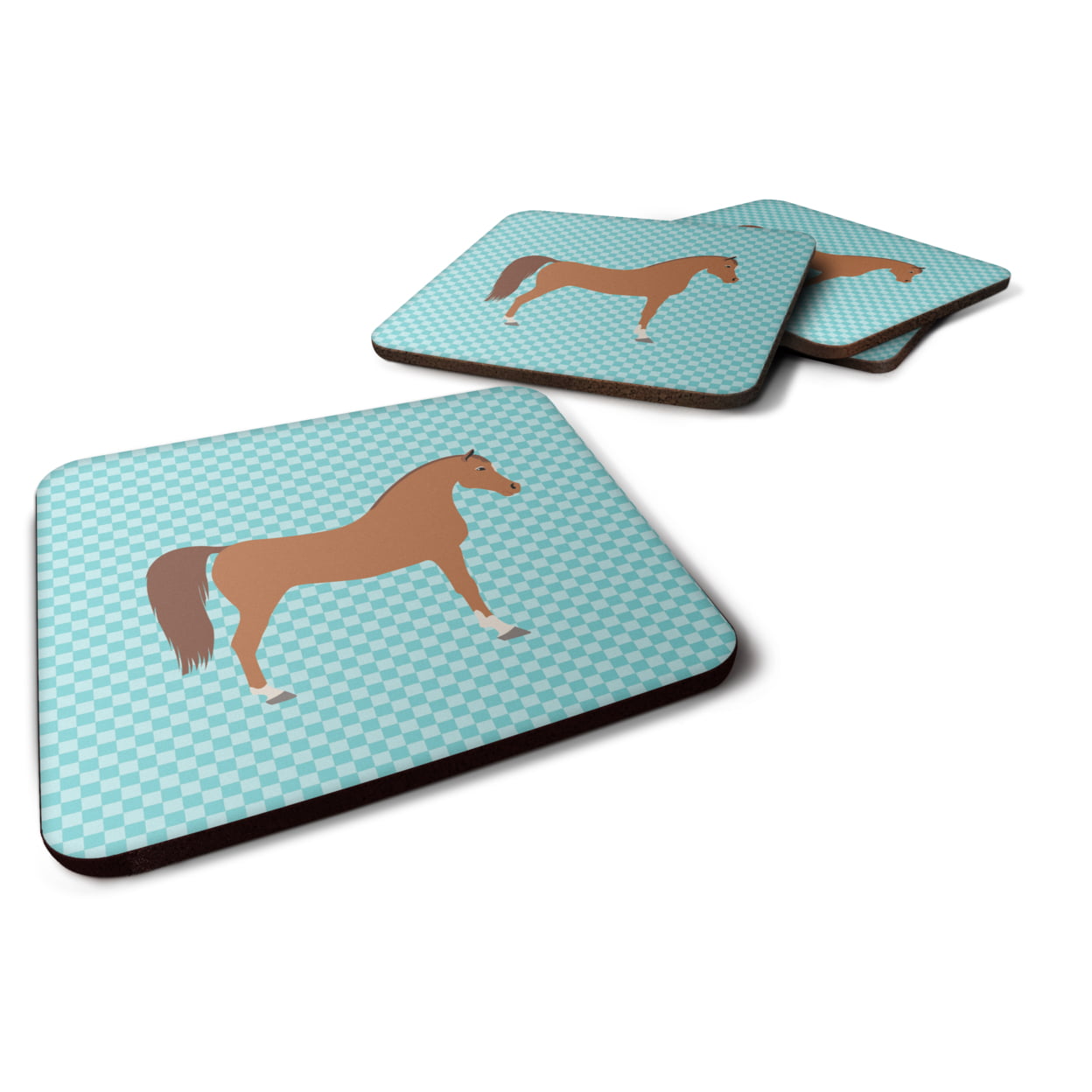 Arabian Horse Blue Check Foam Coaster, Set of 4