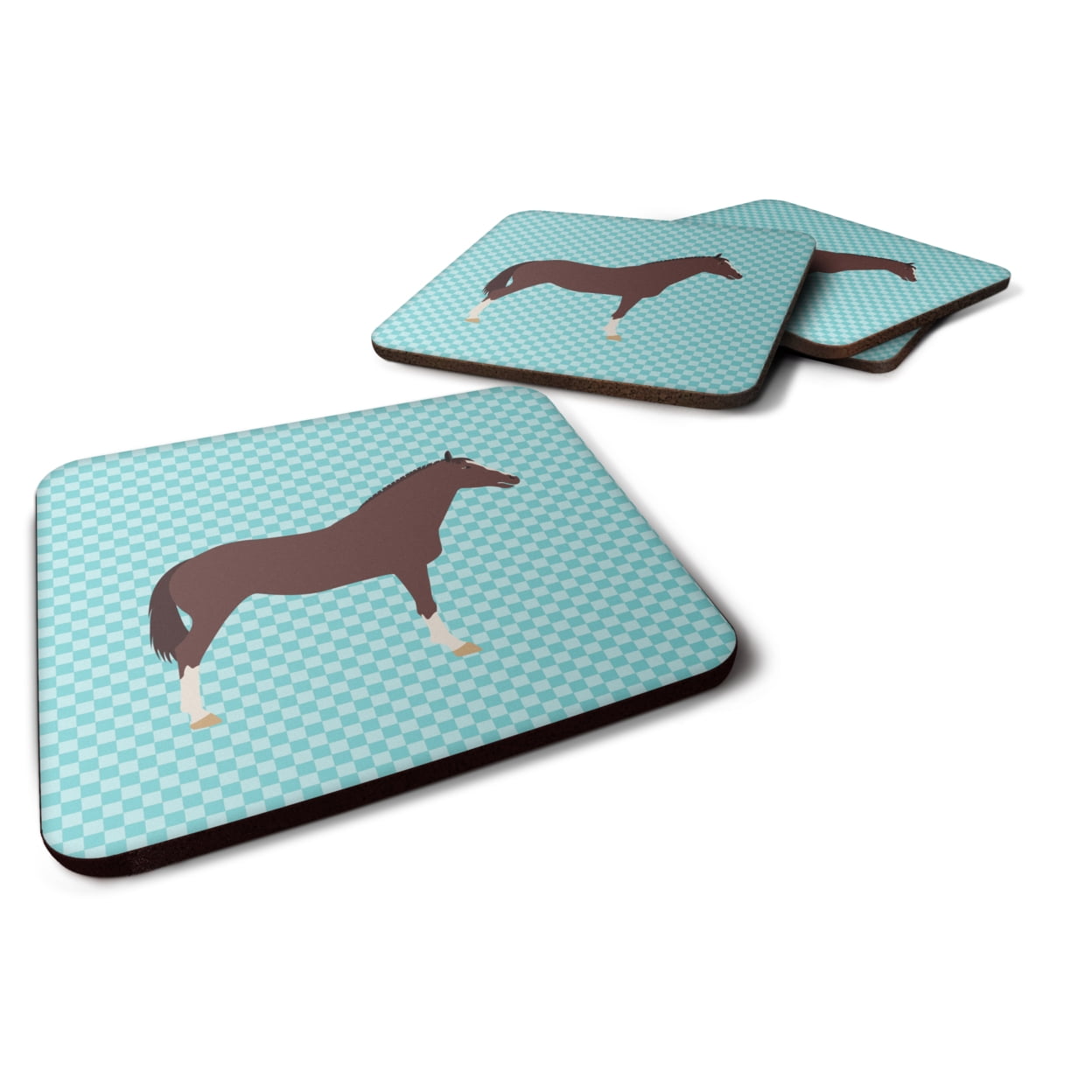 English Thoroughbred Horse Blue Check Foam Coaster