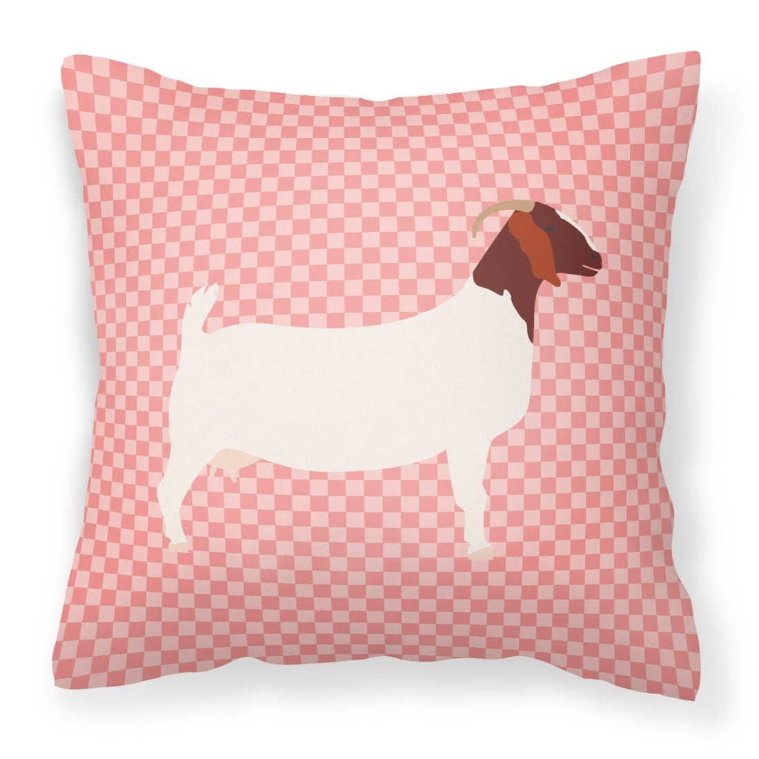 Boer Goat Pink Check Fabric Decorative Pillow - 18 x 18 in.