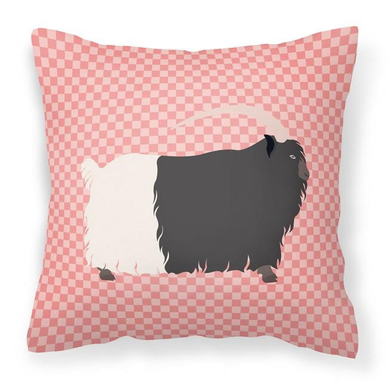 Welsh Black-Necked Goat Pink Check Fabric Decorative Pillow - 18 x 18 in.