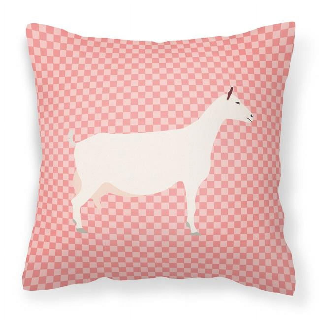 Saanen Goat Pink Check Fabric Decorative Pillow - 18 x 18 in.