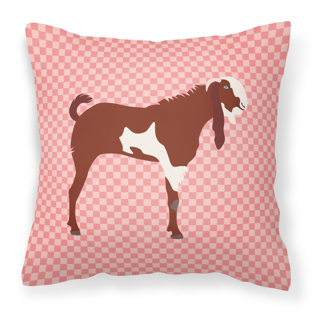 Jamnapari Goat Pink Check Fabric Decorative Pillow - 18 x 18 in.