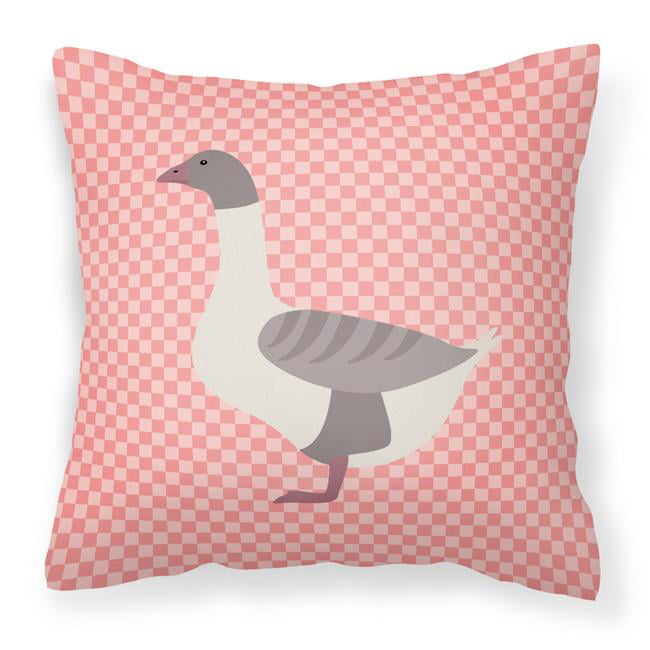 Buff Grey Back Goose Pink Check Fabric Decorative Pillow - 18 x 18 in.