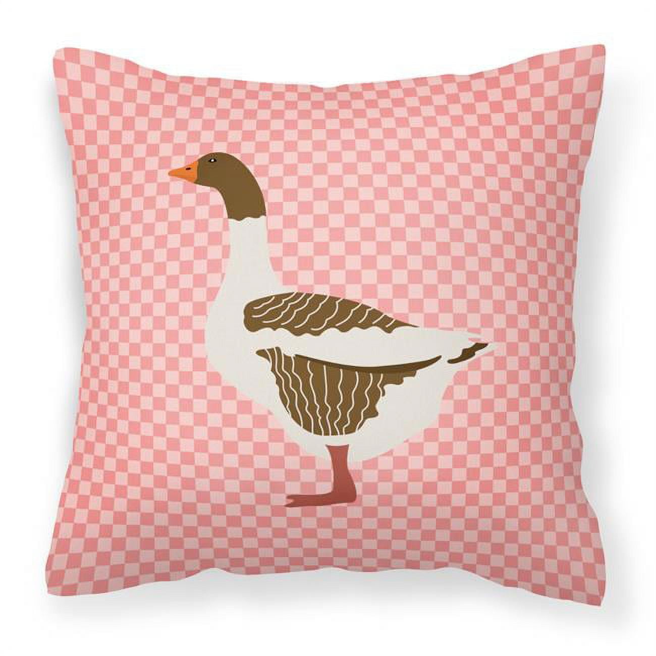 Pomeranian Rogener Goose Pink Check Fabric Decorative Pillow - 18 x 18 in.