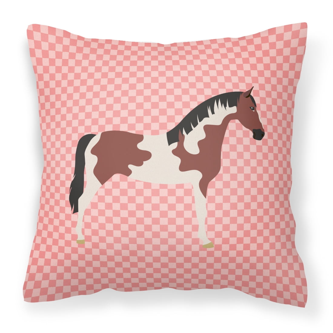 Pinto Horse Pink Check Fabric Decorative Pillow - 18 x 18 in.
