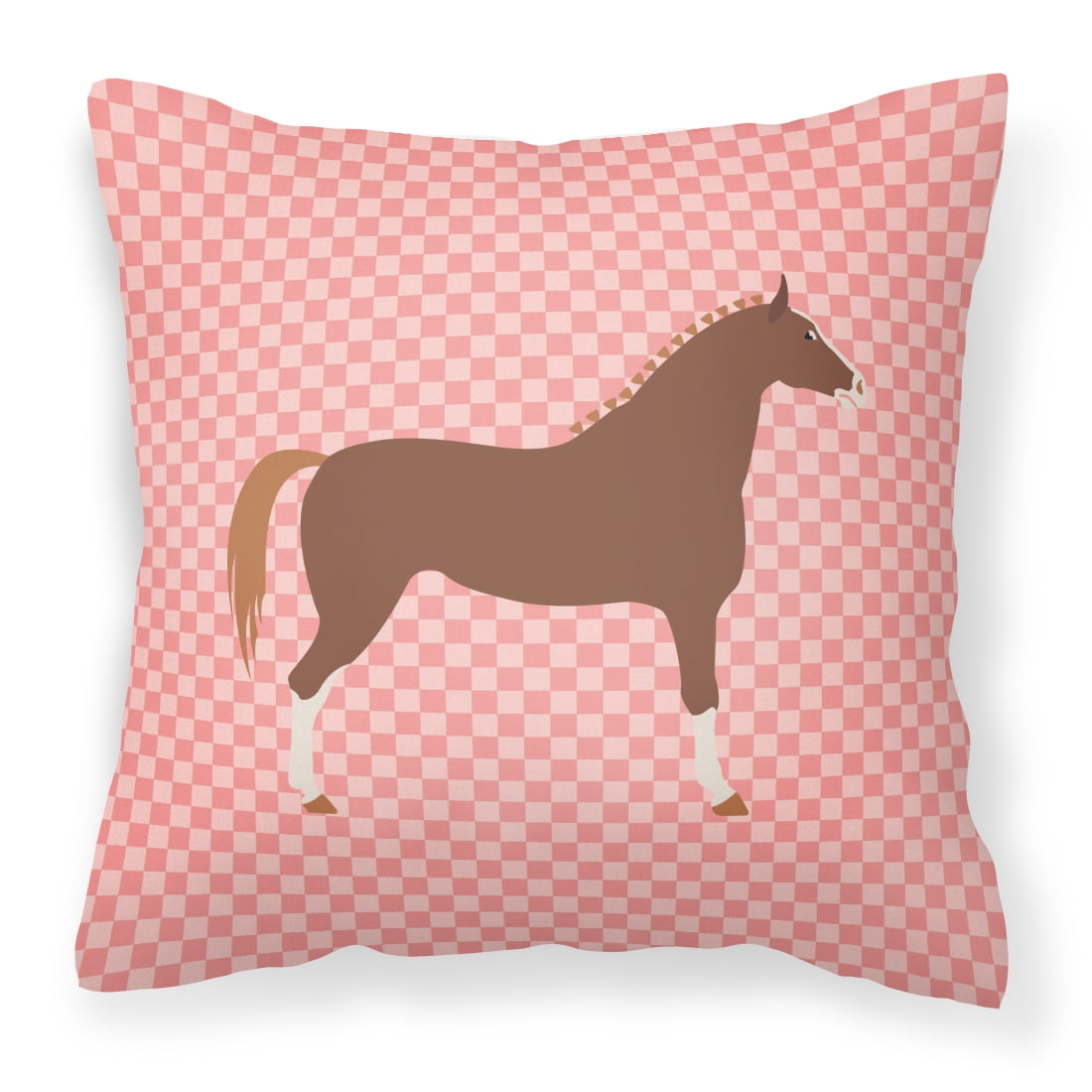Hannoverian Horse Pink Check Fabric Decorative Pillow - 18 x 18 in.
