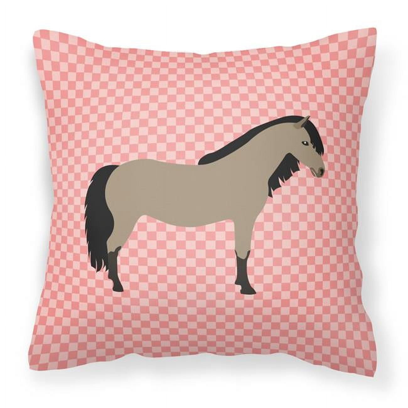 Welsh Pony Horse Pink Check Fabric Decorative Pillow - 18 x 18 in.