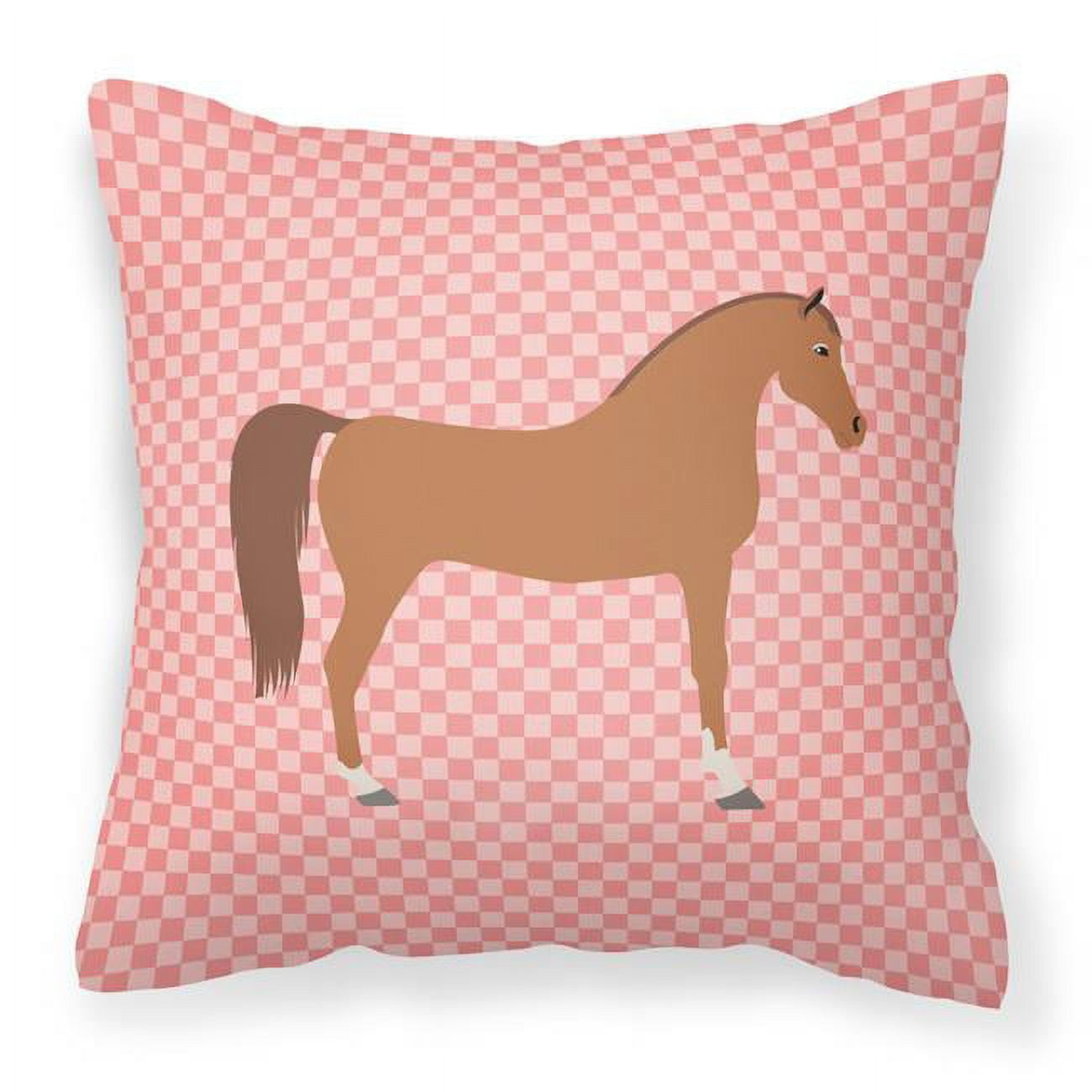 Arabian Horse Pink Check Fabric Decorative Pillow - 18 x 18 in.