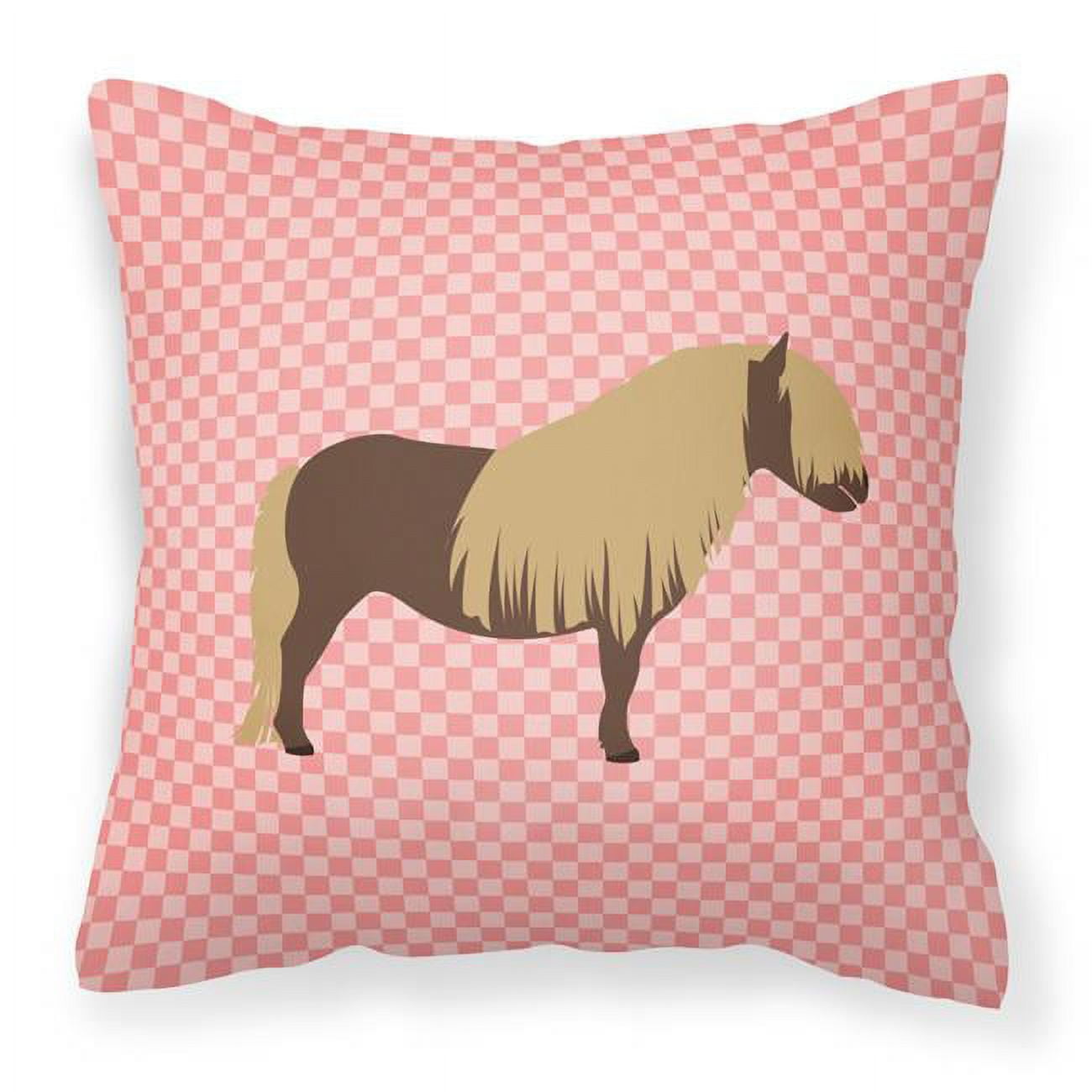 Shetland Pony Horse Pink Check Fabric Decorative Pillow - 18 x 18 in.