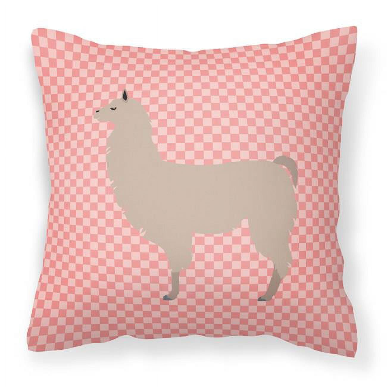 Llama Pink Check Fabric Decorative Pillow - 18 x 18 in.