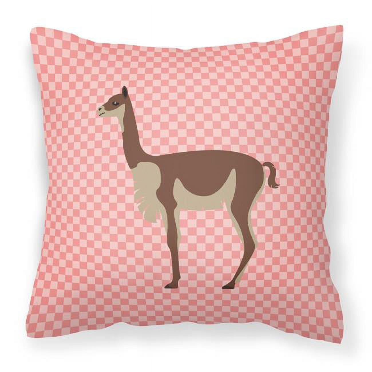 Vicugna or Vicuna Pink Check Fabric Decorative Pillow - 18 x 18 in.