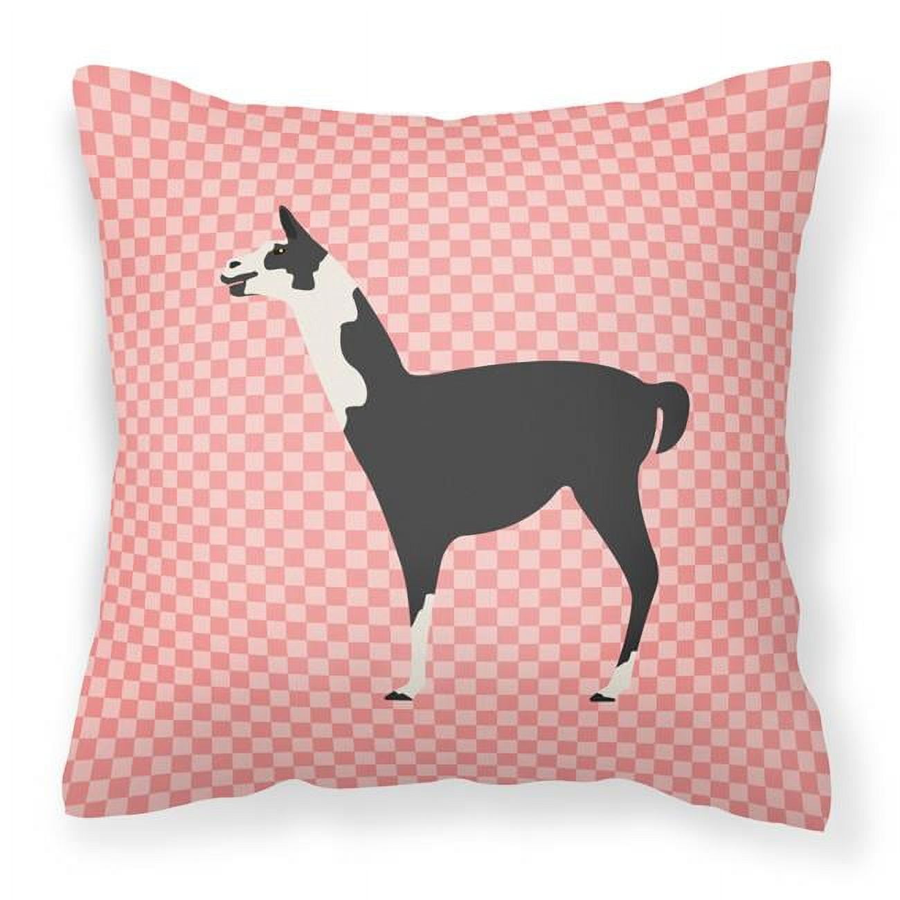 Llama Q Ara Pink Check Fabric Decorative Pillow - 18 x 18 in.