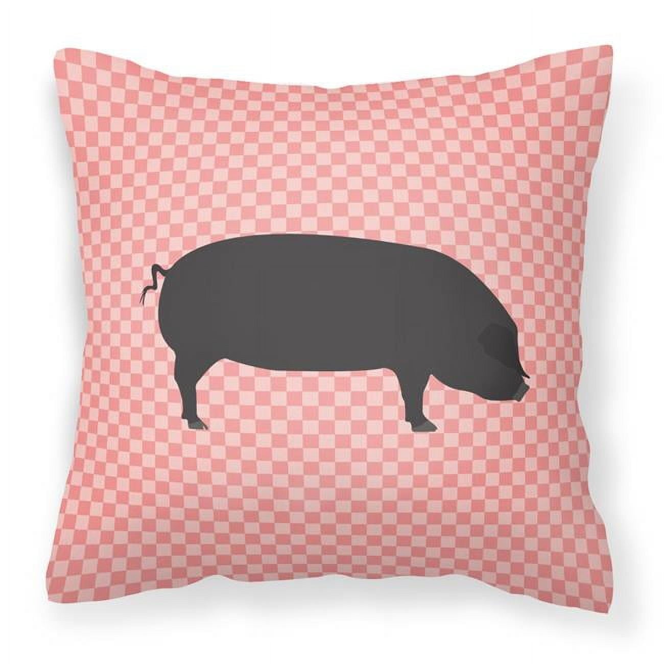 Devon Large Black Pig Pink Check Fabric Decorative Pillow - 18 x 18 in.