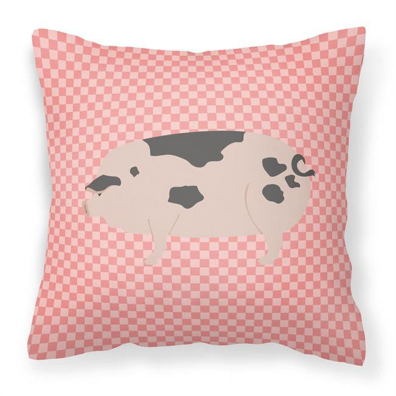Gloucester Old Spot Pig Pink Check Fabric Decorative Pillow - 18 x 18 in.