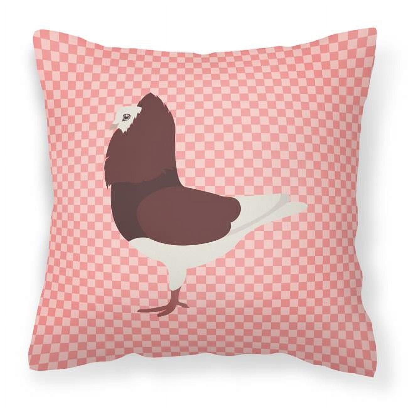 Capuchin Red Pigeon Pink Check Fabric Decorative Pillow - Pink - 18 x 18 in.