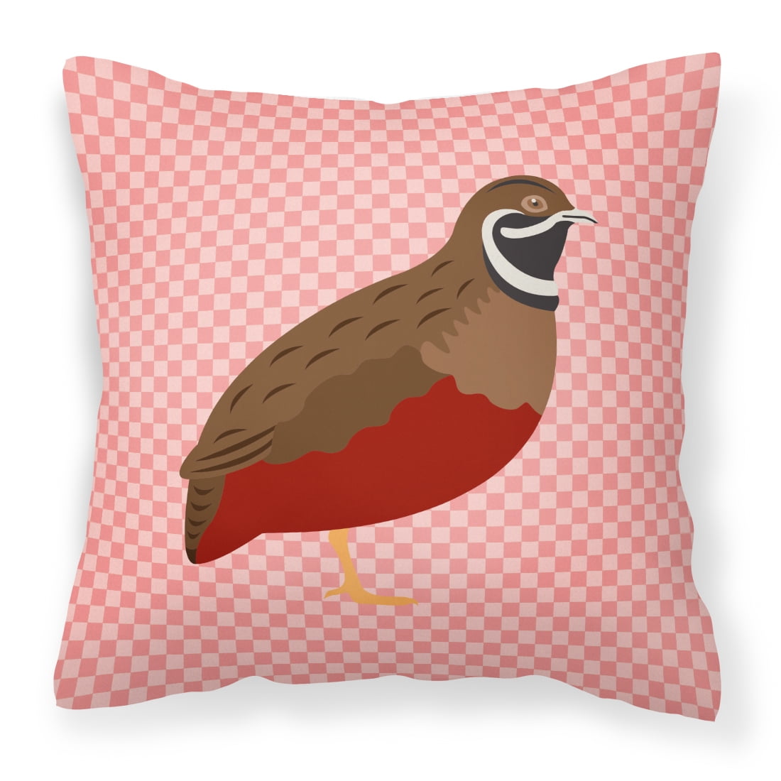 Chinese Painted or King Quail Pink Check Fabric Decorative Pillow - 18 x 18 in.