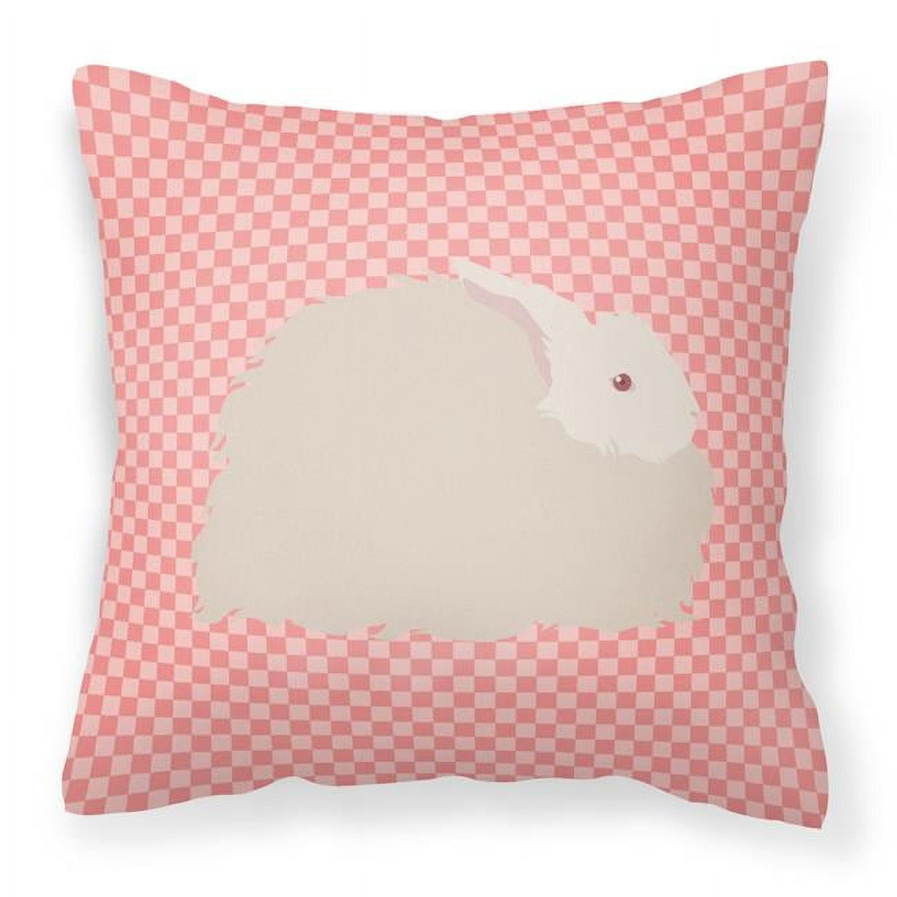 Fluffy Angora Rabbit Pink Check Fabric Decorative Pillow - 18 x 18 in.