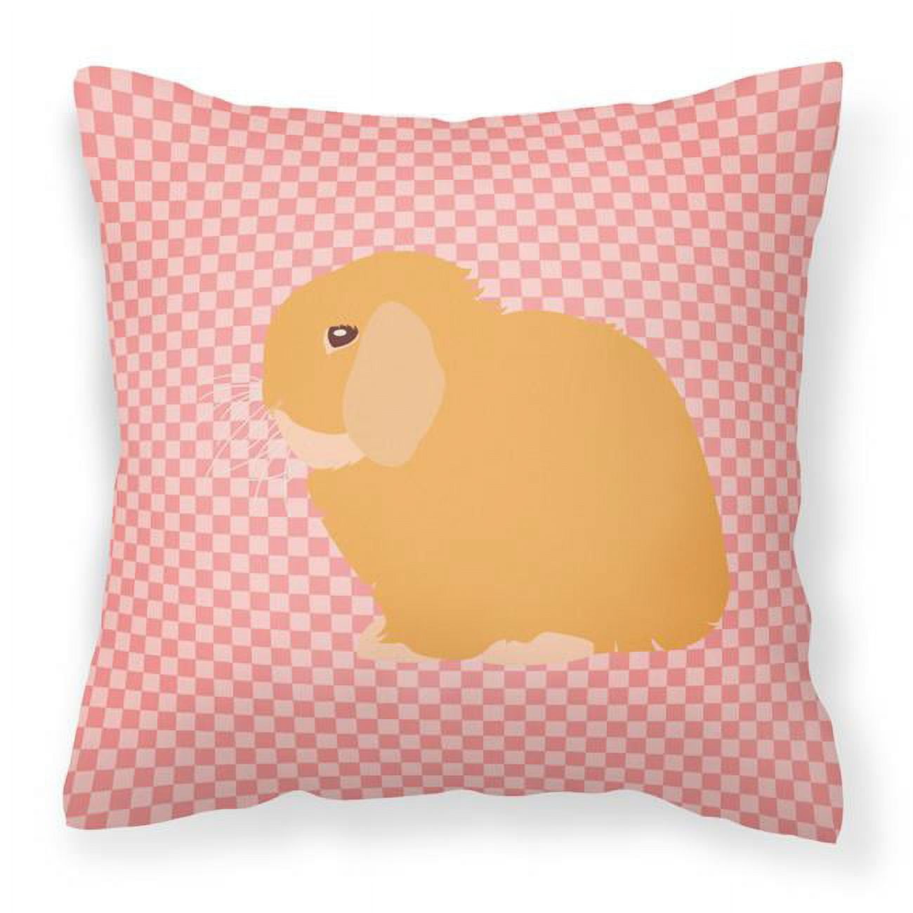 Holland Lop Rabbit Pink Check Fabric Decorative Pillow - 18 x 18 in.