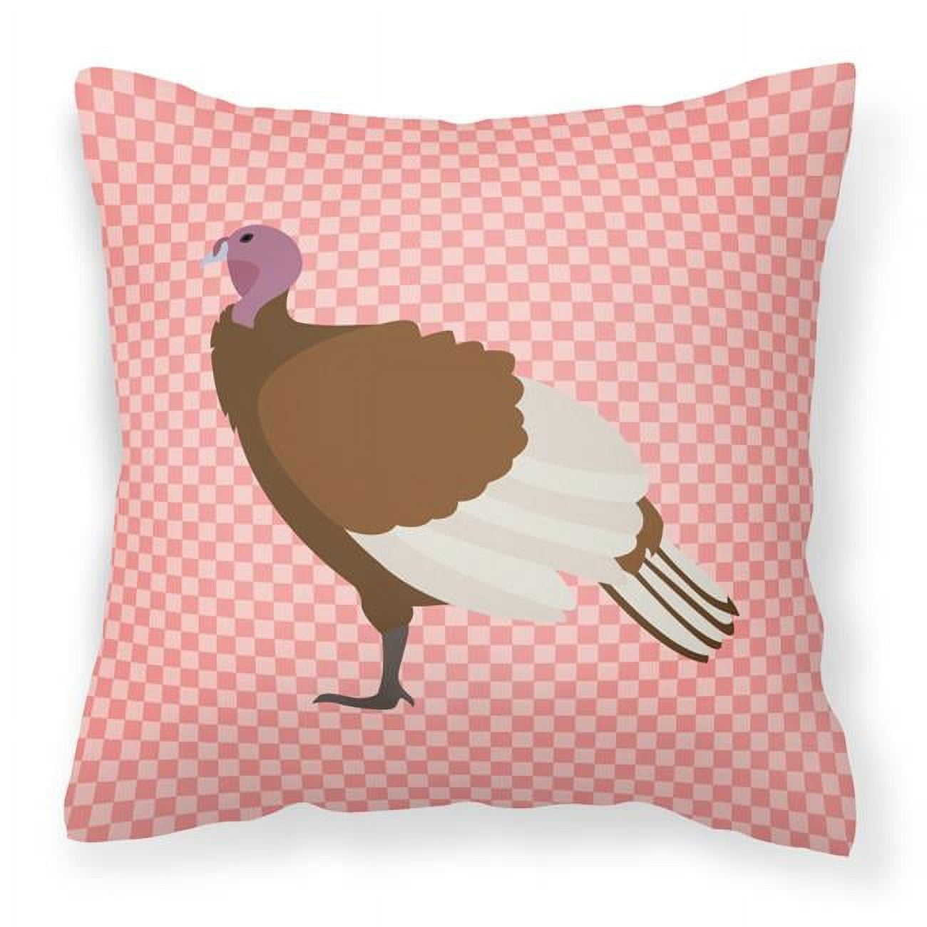 Bourbon Red Turkey Hen Pink Check Fabric Decorative Pillow - 18 x 18 in.