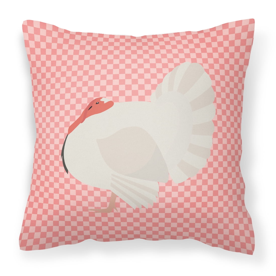 White Holland Turkey Pink Check Fabric Decorative Pillow - 18 x 18 in.