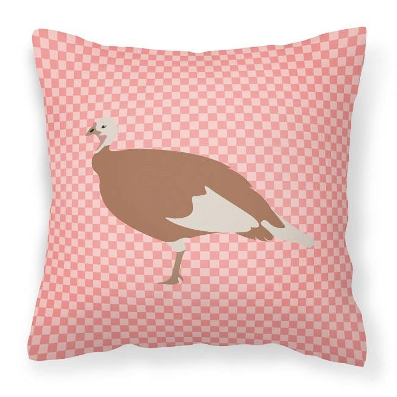 Jersey Buff Turkey Hen Pink Check Fabric Decorative Pillow - 18 x 18 in.