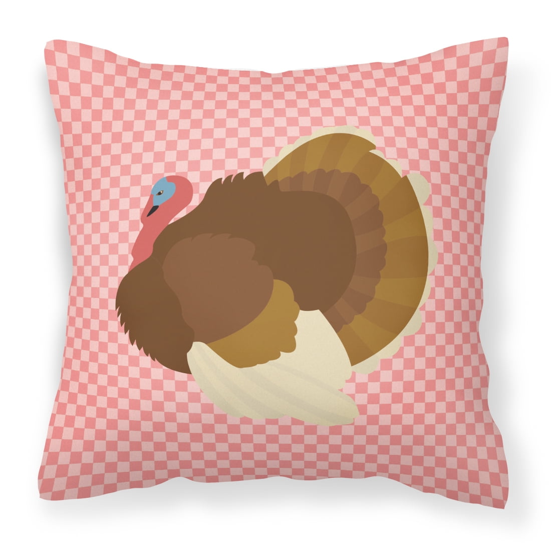 French Turkey Dindon Pink Check Fabric Decorative Pillow - 18 x 18 in.