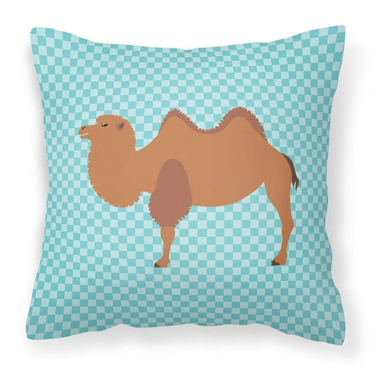 Bactrian Camel Blue Check Fabric Decorative Pillow - 18 x 18 in.